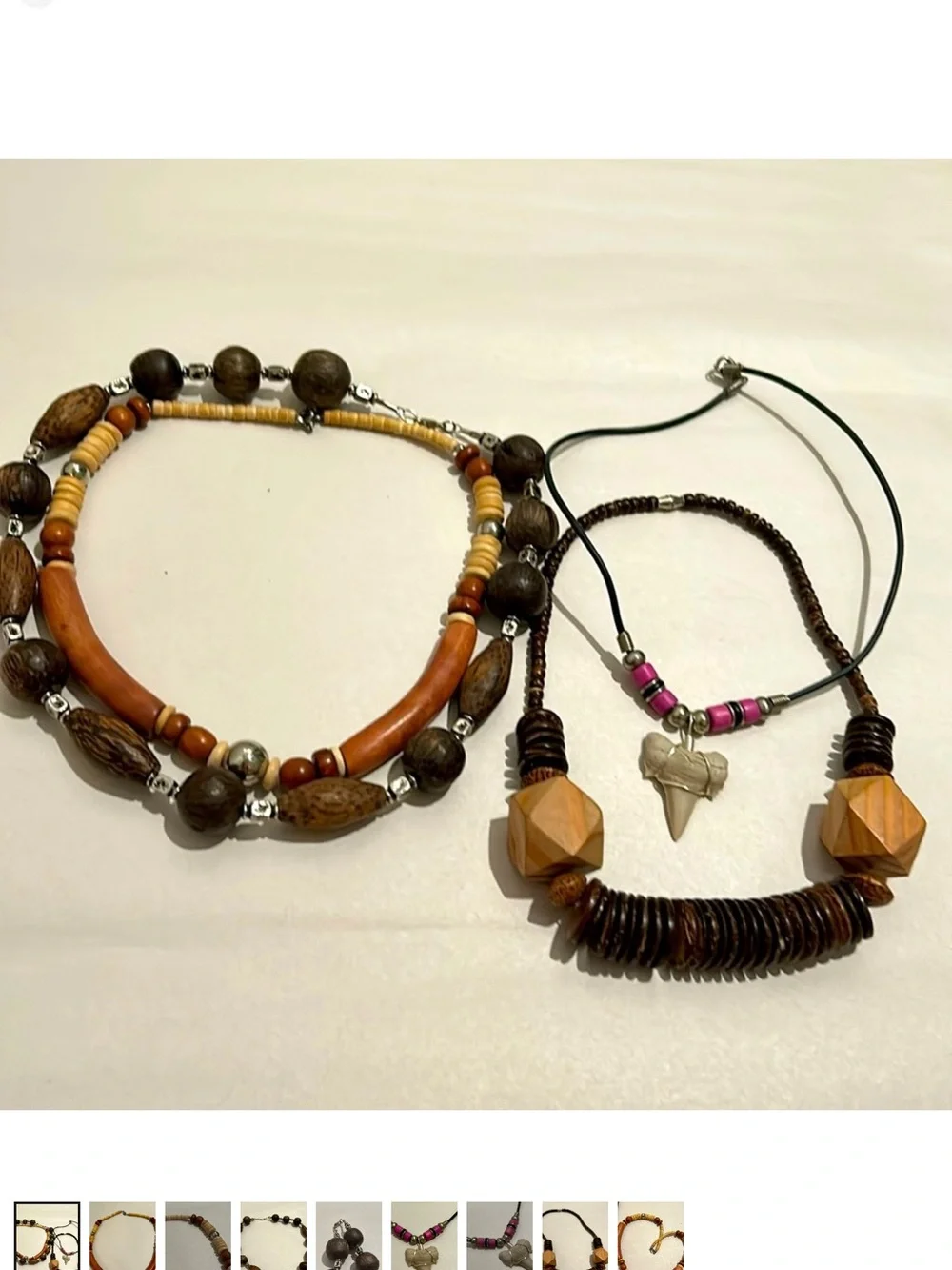 Vintage Tribal Necklace Lot Set 4 Necklaces Heishi Wood Natural Shark Tooth